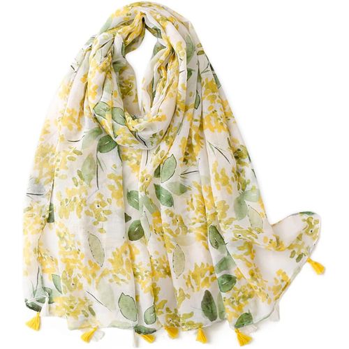 Voile Écharpe Femme Imprimé Floral Plante Motif Géométrique Avec Gland Bicolore Châle Transparent Léger Étole Longue Douce Foulard.[G815]