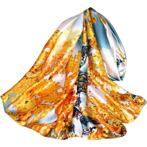 Silk Scarf Women Écharpe En Soie Pour Femmes Shawl Yellow Scarf Stain Neckerchief Head Wrap Thin Scarf Ladies Beach Shawl Vintage Bridal Chiffon Scarf Muslim Colorful Cloth Belt.[G648]