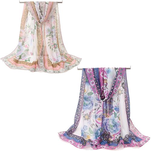 2 Pcs Foulard Femme Floral Echarpes Et Foulards Etole Châle Écharpe Long Scarf Ultra-Léger Respirant Elégant,Protection Uv Echarpe Femme Ete,50x160cm