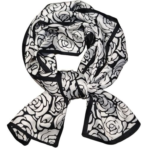 Écharpe En Satin De Soie Double Couche 150 X 16 Cm Cravate Fleurs Ceinture Pour Blazer,Manteau,Robe (26# Noir/Blanc Camellia,26# Camellia Noir/Blanc,150 X 16 Centimeters