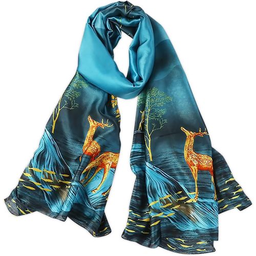 Femme Foulard En Soie Imprimé Animal Paon Cheval Peinture Longue Léger Écharpe Chaude Châle De Protection Solaire Toutes Les Saisons.[G1240]