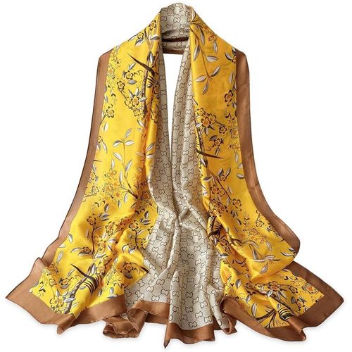 Femme Foulard En Soie Imprimé Animal Paon Cheval Peinture Longue Léger Écharpe Chaude Châle De Protection Solaire Toutes Les Saisons.[G1241]