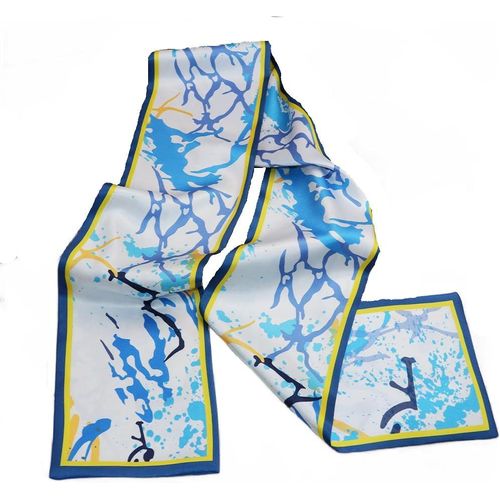 Écharpe En Satin De Soie Double Couche 150 X 16 Cm Avec Fleurs Nouées Pour Blazer,Manteau,Robe.[G320]