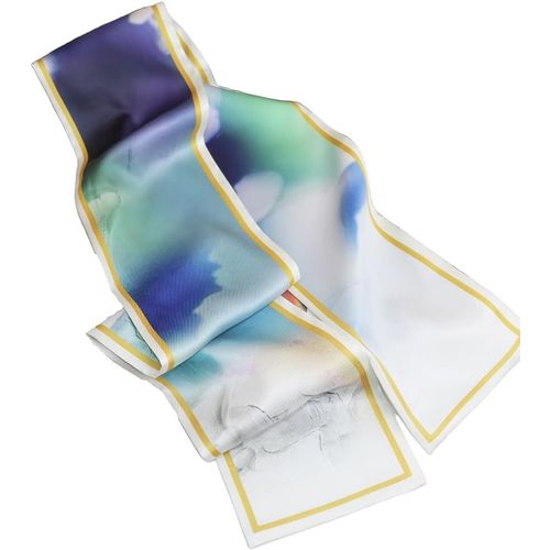 Écharpe En Satin De Soie Double Couche 150 X 16 Cm Avec Fleurs Nouées Pour Blazer,Manteau,Robe.[G315]