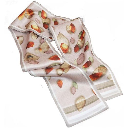 Écharpe En Satin De Soie Double Couche 150 X 16 Cm Avec Fleurs Nouées Pour Blazer,Manteau,Robe.[G317]