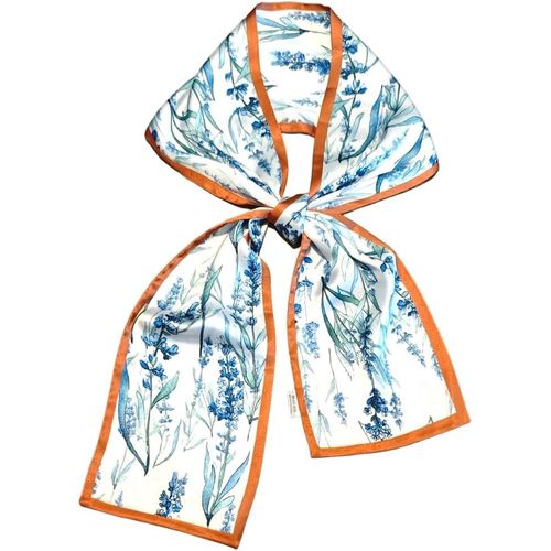 Écharpe En Satin De Soie Double Couche 150 X 16 Cm Avec Fleurs Nouées Pour Blazer,Manteau,Robe.[G313]