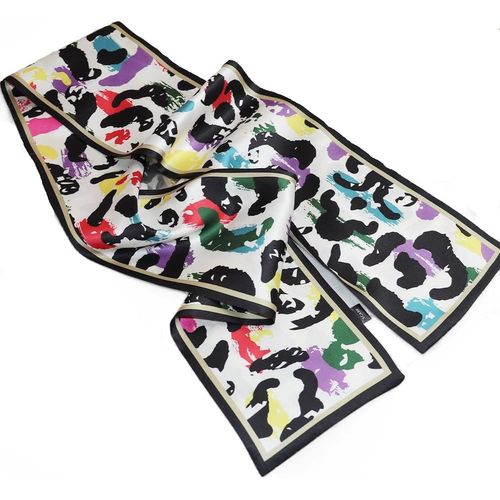 Écharpe En Satin De Soie Double Couche 150 X 16 Cm Avec Fleurs Nouées Pour Blazer,Manteau,Robe.[G318]