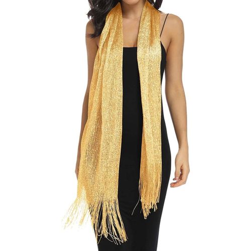 Top Tendance Belle Étole Femme Châle Wrap Écharpe Brillante-Cérémonies Soirée Fêtes Mariage Cérémonie Cocktail Bal De Promo Couleur Doré Pailletée(200x50cm)