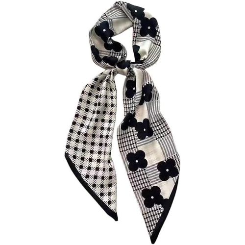 Écharpe En Satin De Soie 148 X 13,5 Cm Cravate Double Couche Pour Blazer,Manteau,Robe,60# Flower-Plaid Noir,148cm X 13,5cm