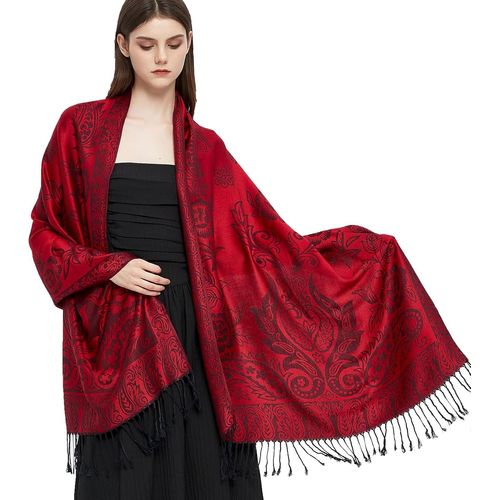 Pashmina Écharpe Enveloppante Avec Cachemire Ethnique Deux Tons Jacquard Pour Femme.[G897]