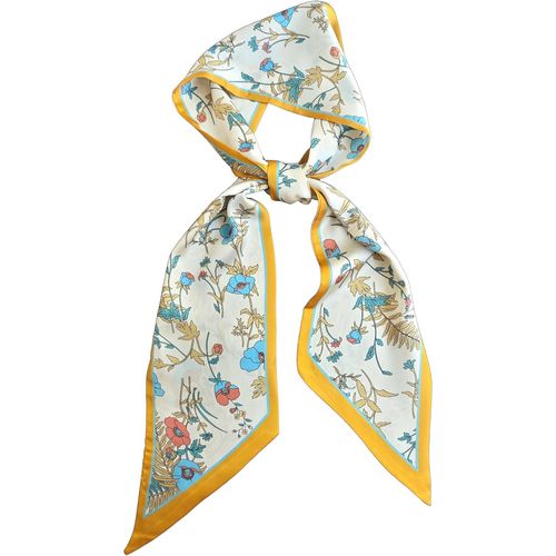 Écharpe En Satin De Soie 148 X 13,5 Cm Cravate Double Couche Pour Blazer,Manteau,Robe,89# Yellow-Cream Flower,148cm X 13,5cm