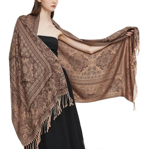 Pashmina Écharpe Enveloppante Avec Cachemire Ethnique Deux Tons Jacquard Pour Femme.[G896]