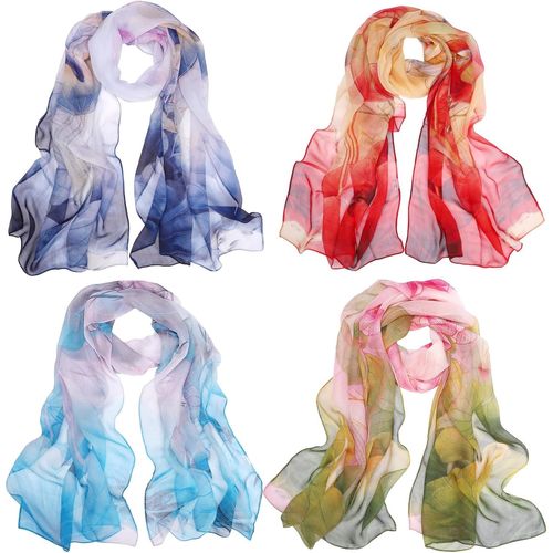 4 Pack Chiffon Scarf,Fashion Sheer Scarfs Lightweight Neck Scarf Shawl Wrap Scarves For Women Girls Ladies.[G1257]