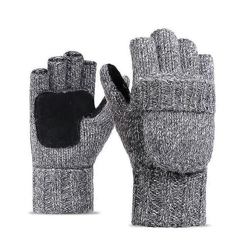 Gants De Laine Tricotée Wabjtam Pour Hommes Avec Patch En Cuir Sur Palm Micro Polaire Doublé De Gants D'hiver Chauds