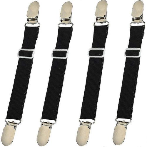 Pinces de drap de lit Sangles Support de drap Clips de matelas, Pinces de drap de lit élastique réglables Sangles Fixations de bretelles Support (noir Set de 4)