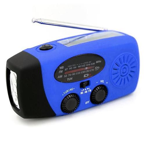 Radio D'urgence Extérieure, Alerte Météo De Survie Avec Chargeur De Téléphone, Torche Led, Lampe De Lecture, Alarme Sos, Radio Solaire À Manivelle, 2000mah, Bleu