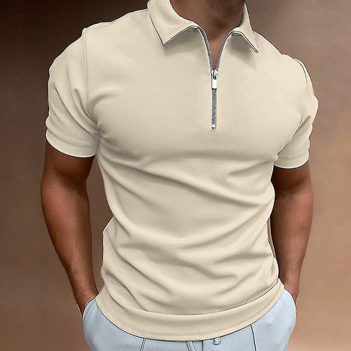 Polo De Couleur Unie Pour Hommes À Manches Courtes Col Rabattu Polo À Fermeture Éclair Et Pour Hommes Décontracté Streetwear Été Mâle Hauts Xl Yj Kaki