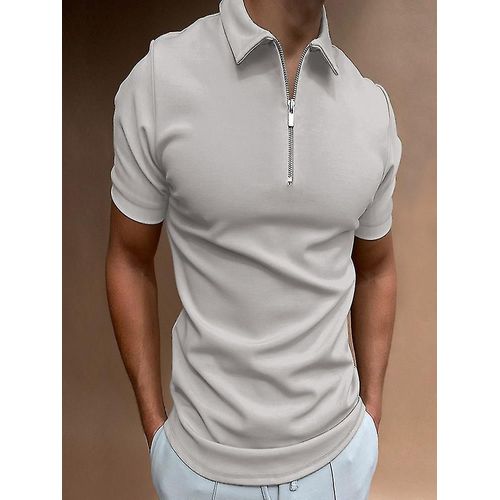 Polo De Couleur Unie Pour Hommes À Manches Courtes Col Rabattu Polo À Fermeture Éclair Et Pour Hommes Décontracté Streetwear Été Mâle Hauts M Yj Gris