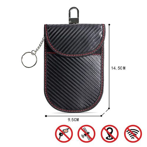 Nouveau sac de clé de protection pour télécommande de voiture Rfid couleur fibre de carbone petit signal de protection double couche antivol et anti-perte avec une ellipse de porte-clés