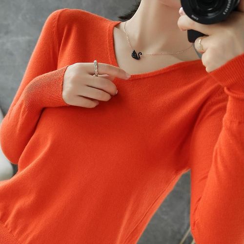 Pull Femme Printemps Et Automne Col En V Pull Tricoté Chemise Ample M Orange