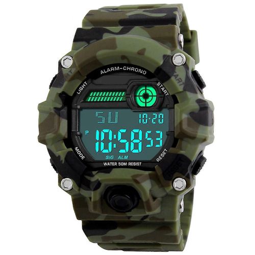 Montre Numérique Pour Enfants, Montre Militaire De Sport Pour Garçons, Avec Alarme / Minuterie / Résistance Aux Chocs, 5 Bandes