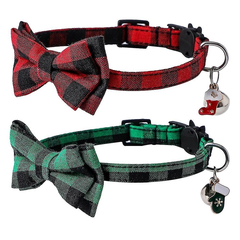 Paquet De 2 Colliers De Chien De Noël, Colliers De Chien Classiques À Carreaux De Buffle Avec N¿Ud Papillon Amovible, Réglable C