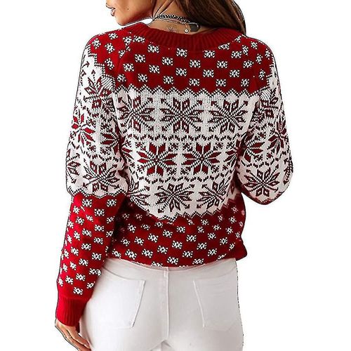 Pull De Noël Pour Femmes, Flocons De Neige, Renne, Hauts Tricotés, Xs Rouge