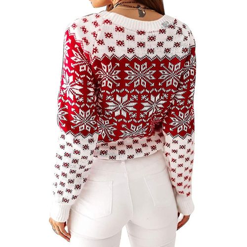 Pull De Noël Pour Femmes, Flocons De Neige, Renne, Hauts Tricotés, S Blanc