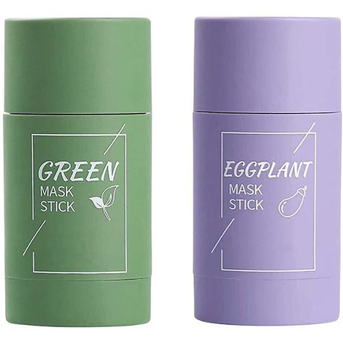 2pcs Bâton De Masque Au Thé Vert/Aubergine Pour Le Visage, Dissolvant De Points Noirs Avec Extrait De Thé Vert, Nettoyage En Profondeur Des Pores, Hydratant, Éclaircissant La Peau, Élimine Le Bl 