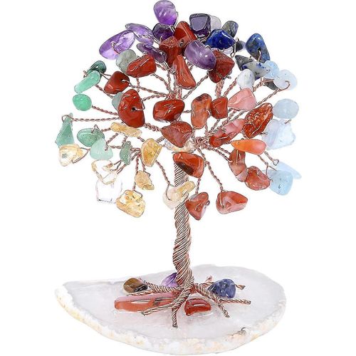 Miini Arbre de Vie Chakra Décoration Feng-shui Artisanat Pierre Naturelle Ornement Guérison Arbre de Bonheur Agate Géode Arbre 7chakra