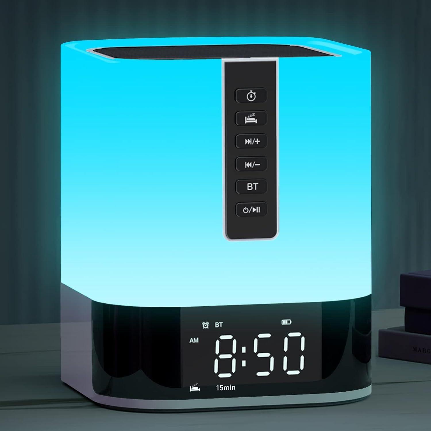 Réveil Enceinte Bluetooth Lampe de Chevet avec Machine à Bruit