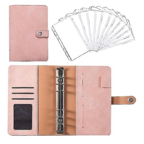 Notebook Binder Budget Planner Binder Cover With 12 Pieces Binder Pocket Personal Cash Budget Envelopes System 6 Hole Binder Folder --Bean Paste Pink