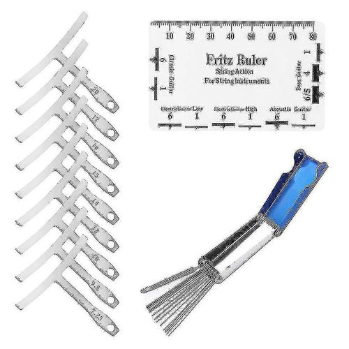9pcs Understring Radius Gauge + String Action Rule Gauge Tool + Guitar Bridge Saddle Nut Files Set
