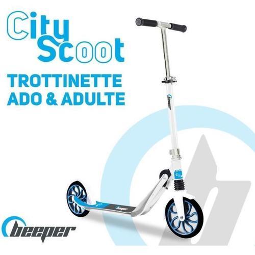 Trottinette Mécanique - Adulte/Ados - Beeper City Scoot - Roues 8'' - Suspension Avant - Cadre Blanc - Sans Frein Guidon