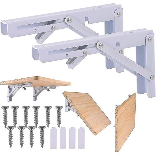 2pcs Supports D'étagère Pliants - Support D'étagère Triangle Pliable En Métal Robuste, Charnière De Table Pliante Murale De Bricolage, Gain De Place Pour Table De Banc -