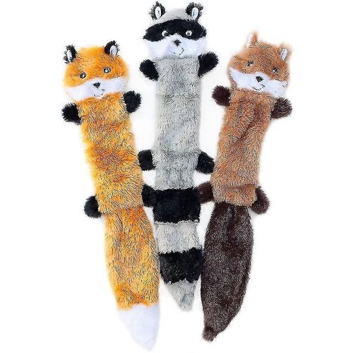 Skinny Peltz No Stuffing Squeaky Peluche Chien Jouet - Renard, Raton laveur et Écureuil