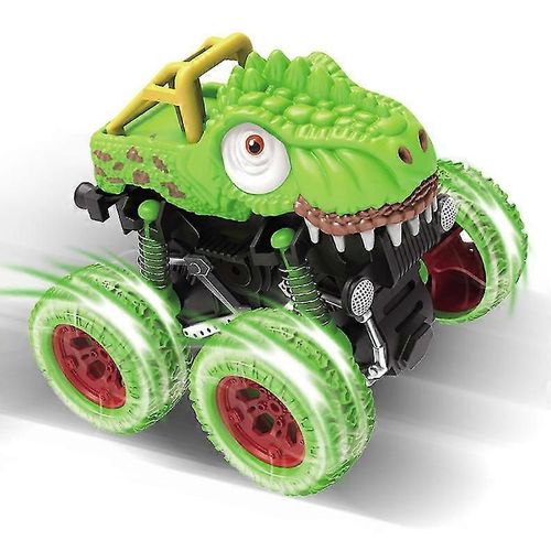 2 petits jouets pour enfants, cascade d'inertie de dinosaure de dessin animé, jouet de voiture tout-terrain (vert et bleu)
