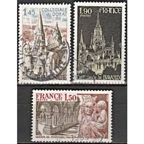 Collégiale St Pierre De Dorat, Abbaye De Fontenay, Cathédrale De Bayeux Série Complète Année 1977 N° 1937 1938 1939 Yvert Et Tellier Luxe