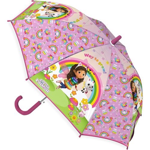 Ershi-- Parapluie Avec Poignée Gabby, Rose, Style Dessin Animé[2423]