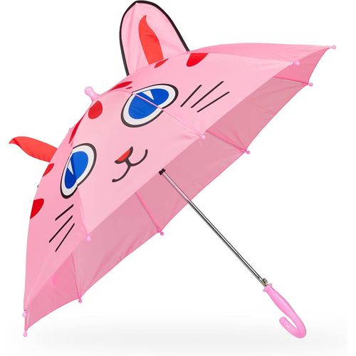 Ershi-Parapluie Enfant, Joli Motif Chat 3d, Protection Anti-Pluie, Petits, Diamètre 78 Cm, Poignée Canne, Rose[2420]