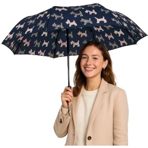 Ershi-Parapluie Pluie Pliable Anti-Vent Imprimé Chiens Ouverture Automatique Diamètre 110 Cm[2661]