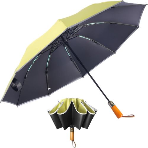 ERSHI-parapluie rétro - pliant anti - UV coupe - vent bande réfléchissante poignée en bois massif auto - ouverture parapluie de vo[1503]