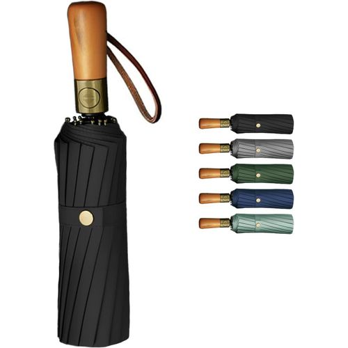 Ershi-Parapluie Pliable Automatique 16 Baleines 108 Cm - Manche En Bois - Protection Uv - Coupe-Vent - Idéal Pour L'été Et L'hiver[2320]