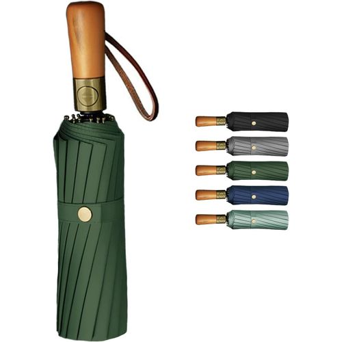 Ershi-Parapluie Pliable Automatique 16 Baleines 108 Cm - Manche En Bois - Protection Uv - Coupe-Vent - Idéal Pour L'été Et L'hiver[2321]