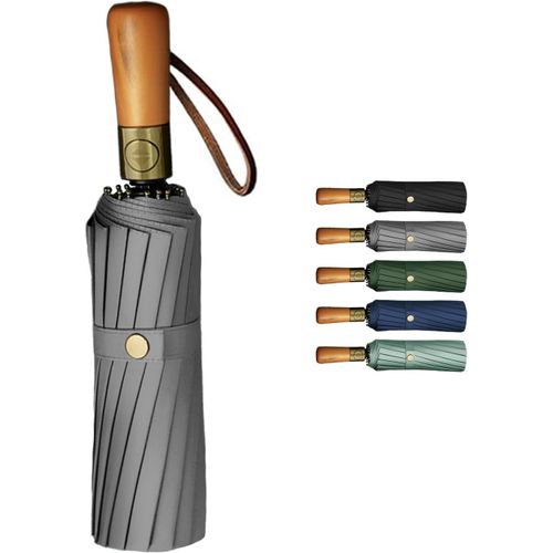Ershi-Parapluie Pliable Automatique 16 Baleines 108 Cm - Manche En Bois - Protection Uv - Coupe-Vent - Idéal Pour L'été Et L'hiver[2322]