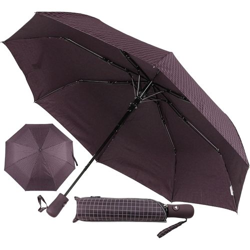 Ershi-Parapluie À Carreaux Avec Poignée Exclusive - Taille Moyenne 98 Cm - Pliant - Léger Et Compact - Ouverture Automatique, Lila[2851]