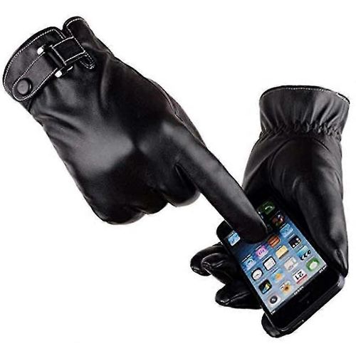 Gants En Cuir Texteurs À Écran Tactile Pour Hommes, Noir Chaud D'hiver, Doublure En Cachemire Doux