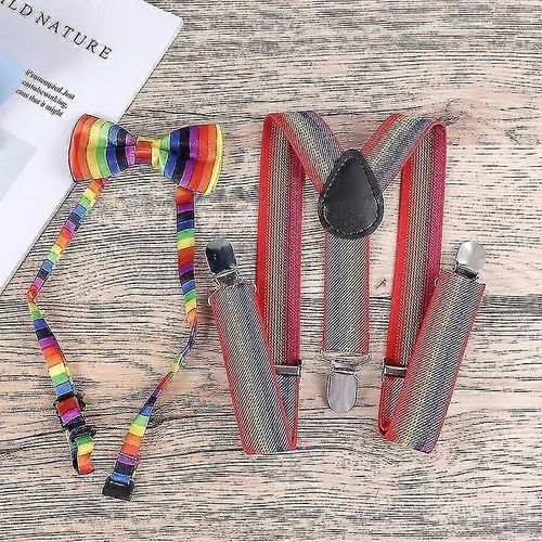 Bande Élastique Et Couleur Arc-En-Ciel Cravate Rayée Réglable X Dos Bretelles Élastiques Unisexe Rainbow Party Accessoire (65x2.5cm) (Bejoey)