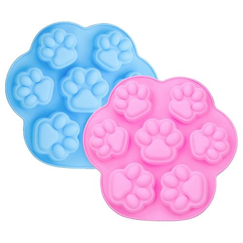 Patte de chat et de chien Silicone Moule Glaçons Biscuits Candy Tray Food Grade 8 Cavités Chocolat Candy Ice Cubes (bleu + rose)