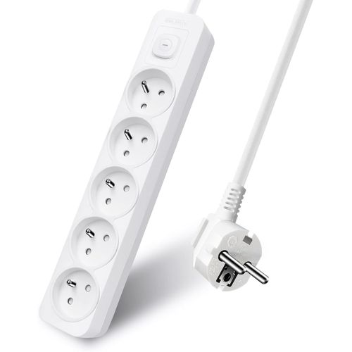 ERSHI-Multiprise 5 Prises 16A avec Interrupteur,Bloc 5 Prises,Rallonge 3m 250 V avec sécurité Enfant,Blanc[214]